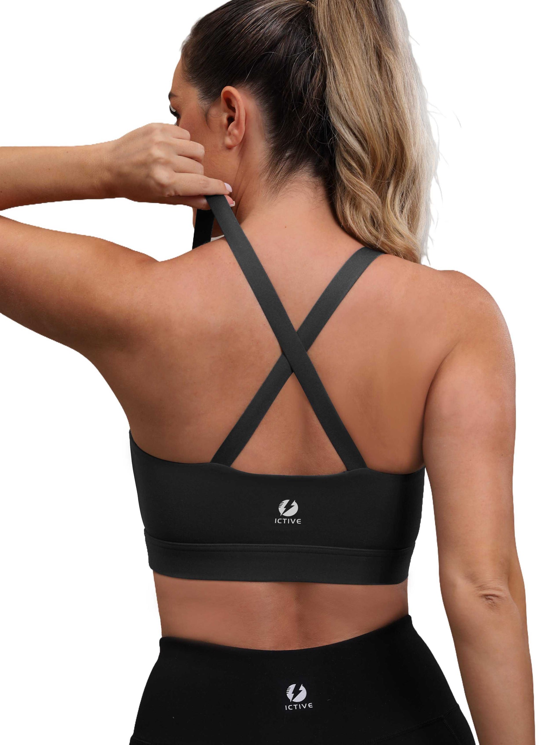 HotFit Strappy Sports Bras for Women, Criss Cross Back Racerback High Impact Padded Yoga Bras Workout Clothes for Women 8090FM
