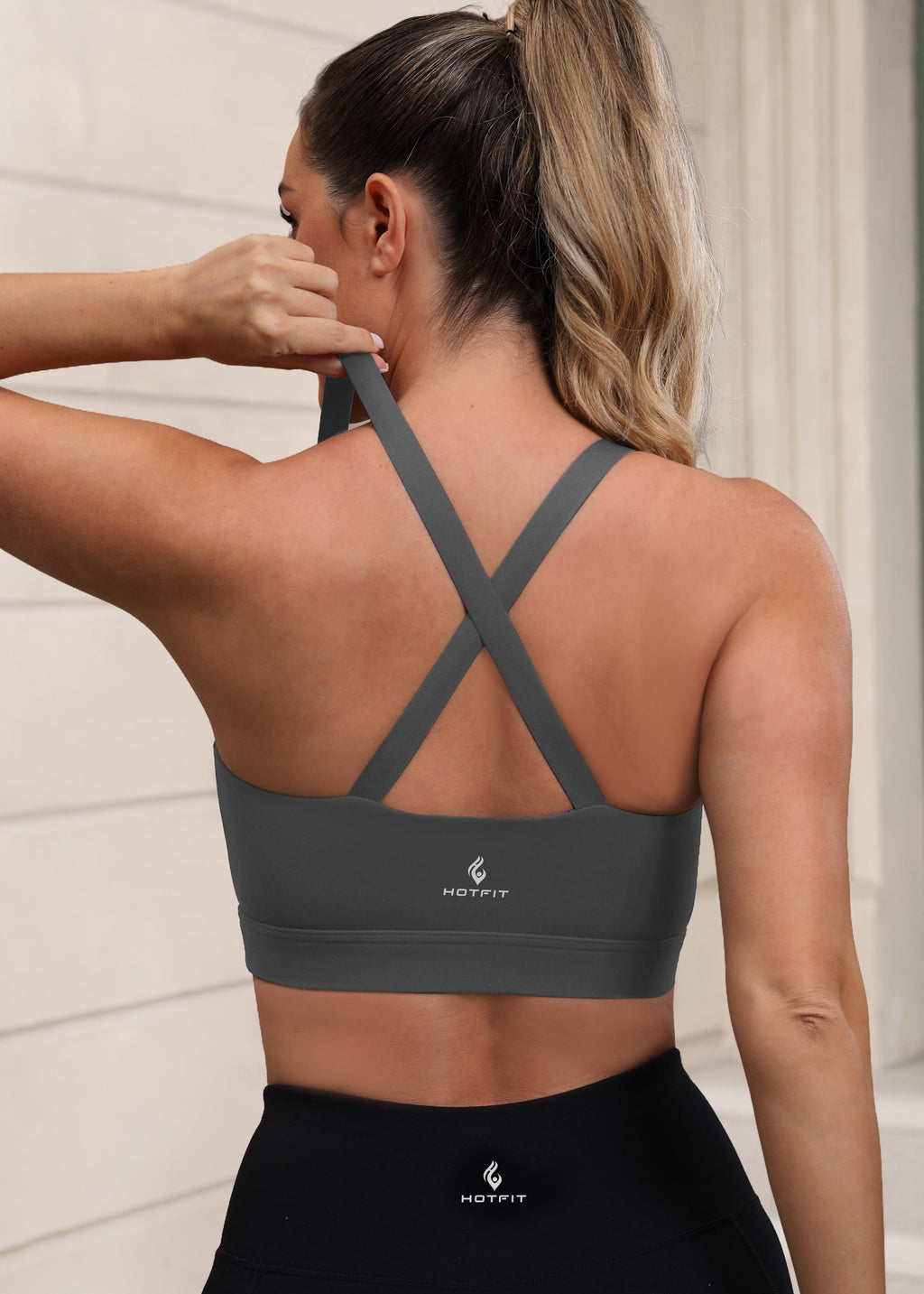 HotFit Strappy Sports Bras for Women, Criss Cross Back Racerback High Impact Padded Yoga Bras Workout Clothes for Women 8090FM