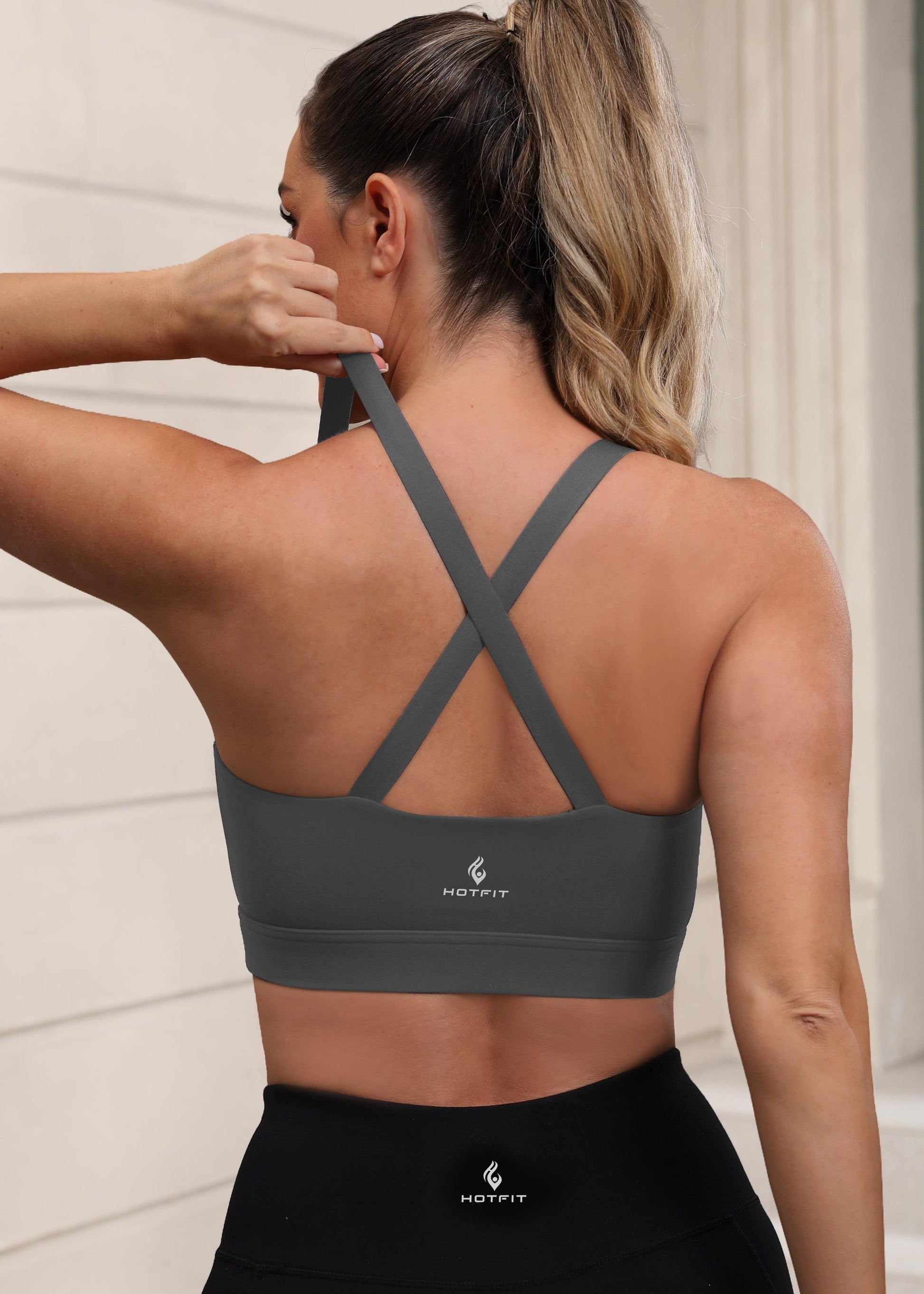 HotFit Strappy Sports Bras for Women, Criss Cross Back Racerback High Impact Padded Yoga Bras Workout Clothes for Women 8090FM